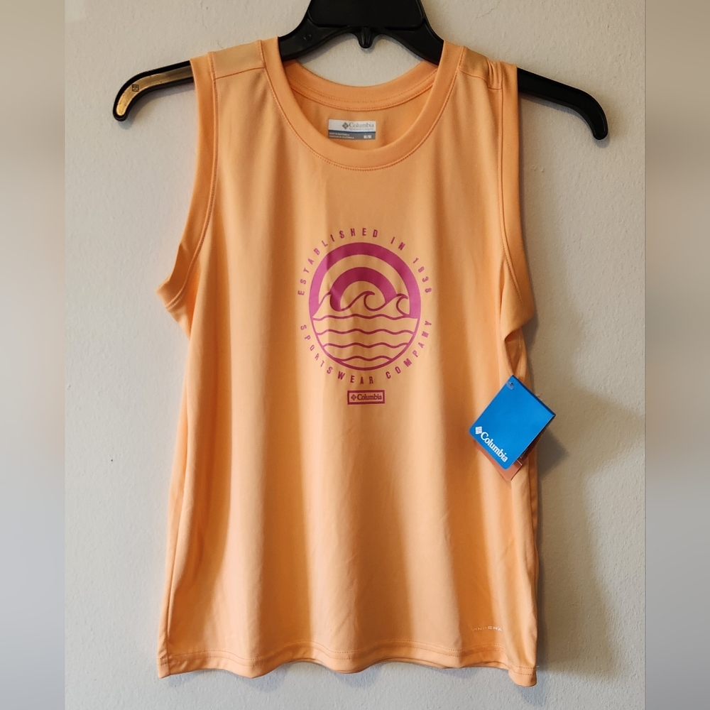 Columbia Womens Fork Stream Graphic Tank Size Medium Top Peach  Omni-Shade NEW